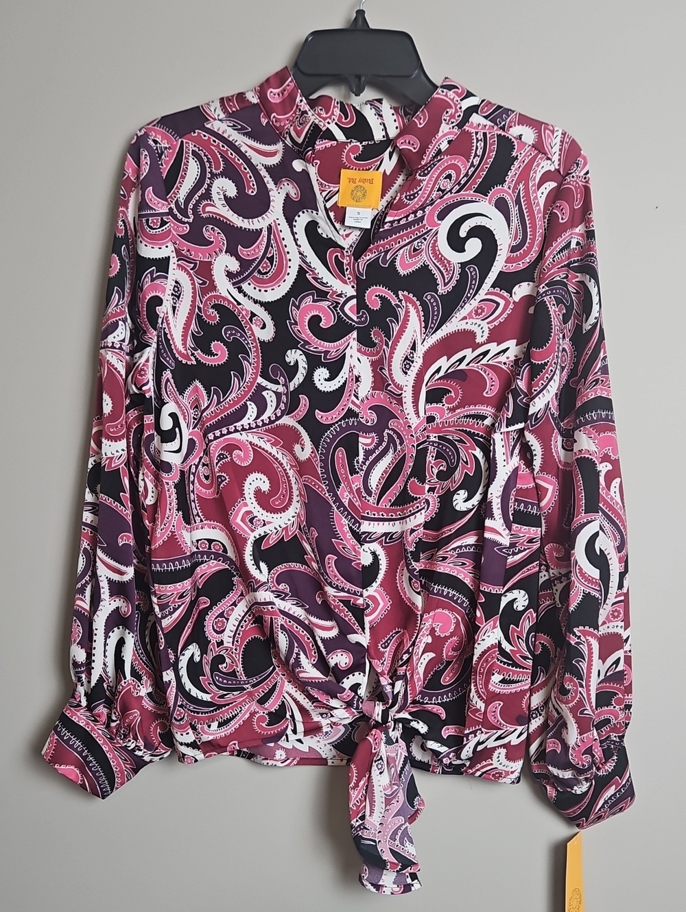 Ruby Rd Long Sleeve V-neck Tie At Waist Blouse: Color-Berry Glam: Dize- Small